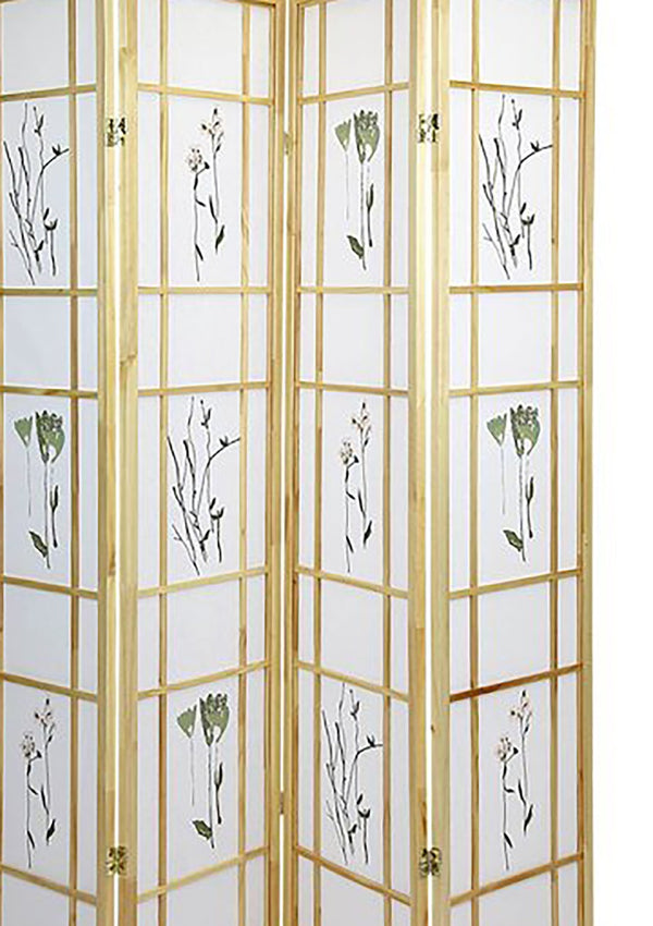 ORE International 70 Inch Shoji Style Botanical Print Wood Frame Room Divider for Home Office Studio 4-Panel R5442-4