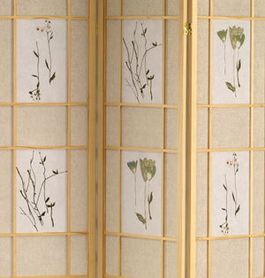 ORE International 70 Inch Shoji Style Botanical Print Wood Frame Room Divider for Home Office Studio 3-Panel R5442