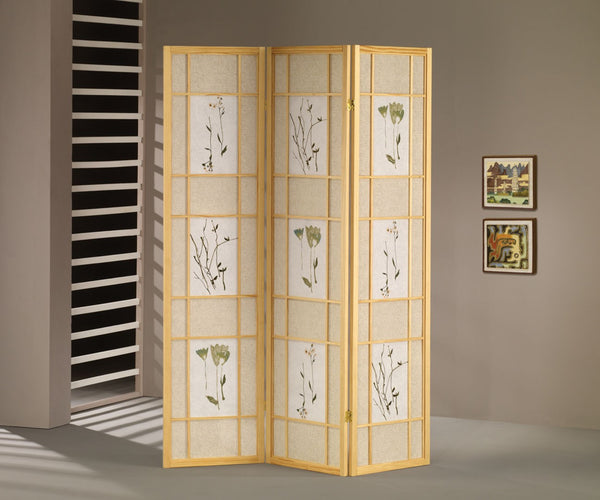 ORE International 70 Inch Shoji Style Botanical Print Wood Frame Room Divider for Home Office Studio 3-Panel R5442