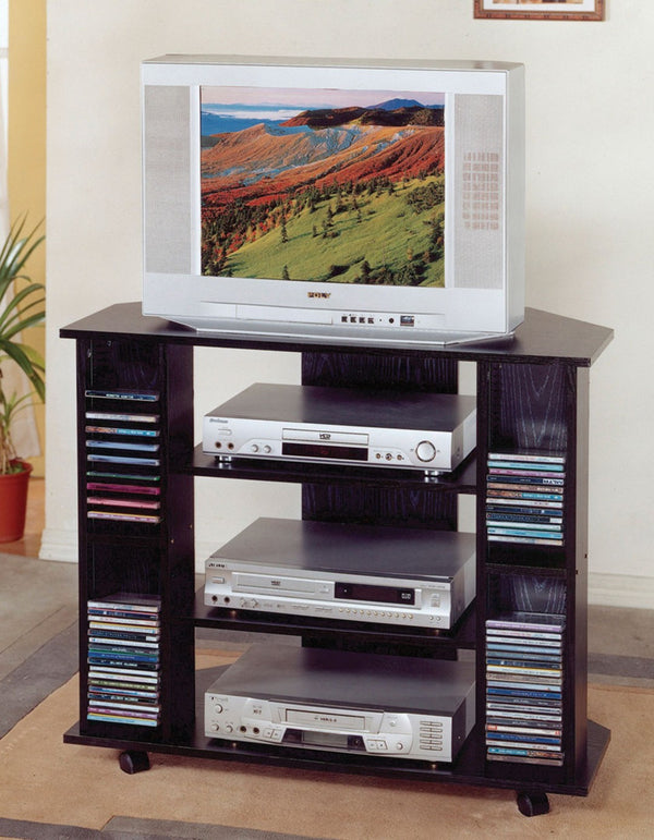 ORE International 30 Inch Corner TV Stand with Three Open Shelves and Dual Media Racks for Living Rooms Black R556BK