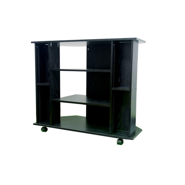 ORE International 30 Inch Corner TV Stand with Three Open Shelves and Dual Media Racks for Living Rooms Black R556BK