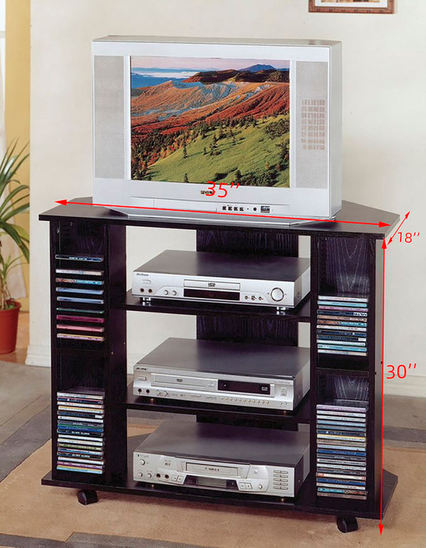 ORE International 30 Inch Corner TV Stand with Three Open Shelves and Dual Media Racks for Living Rooms Black R556BK