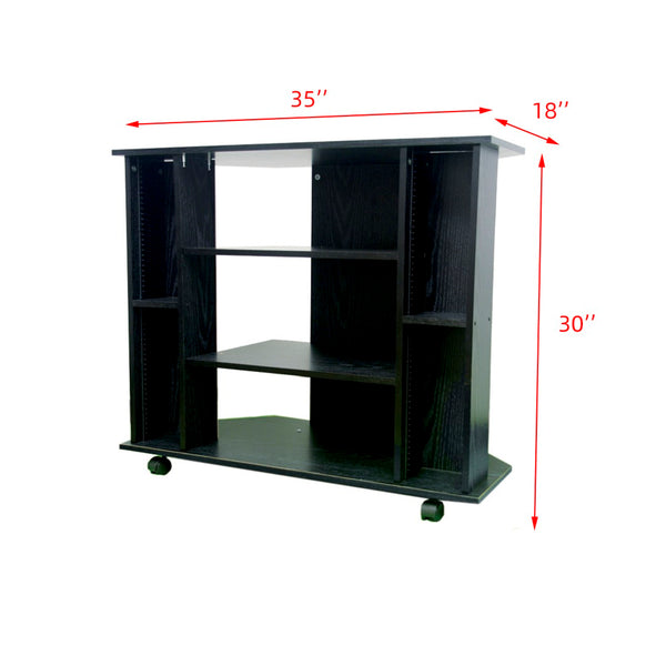 ORE International 30 Inch Corner TV Stand with Three Open Shelves and Dual Media Racks for Living Rooms Black R556BK