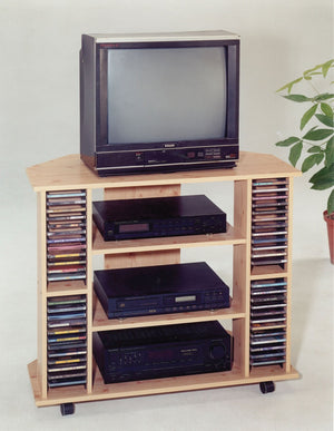 ORE International 30 Inch Corner TV Stand with Three Open Shelves and Dual Media Racks for Living Rooms Natural R556NA