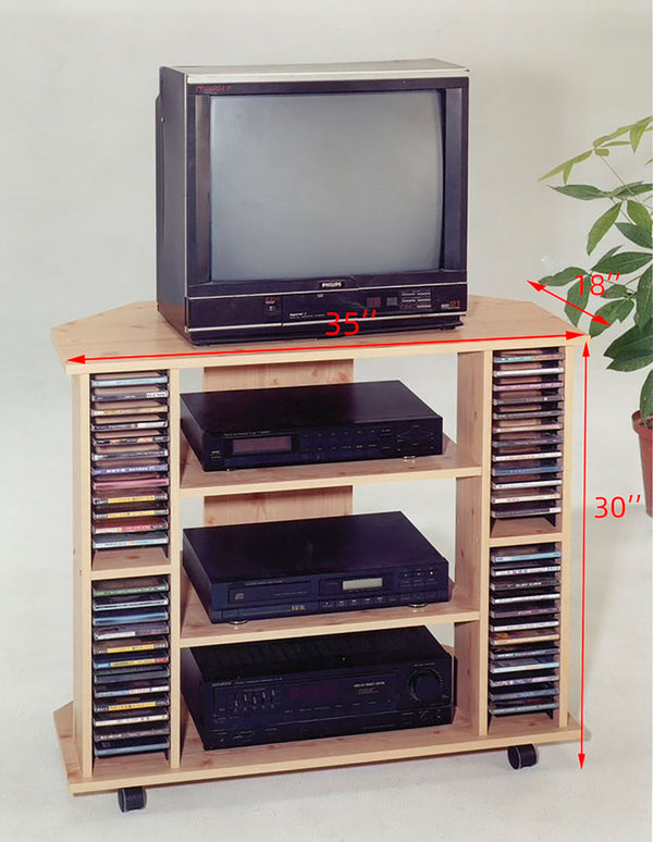 ORE International 30 Inch Corner TV Stand with Three Open Shelves and Dual Media Racks for Living Rooms Natural R556NA