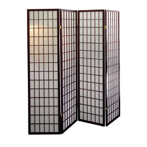 ORE International 70 Inch Shoji Screen Wood Frame Rice Paper Room Divider for Studio Living Spaces Cherry 4-Panel R566-4