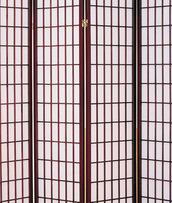 ORE International 70 Inch Shoji Screen Wood Frame Rice Paper Room Divider for Studio Living Spaces Cherry 4-Panel R566-4