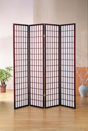ORE International 70 Inch Shoji Screen Wood Frame Rice Paper Room Divider for Studio Living Spaces Cherry 4-Panel R566-4