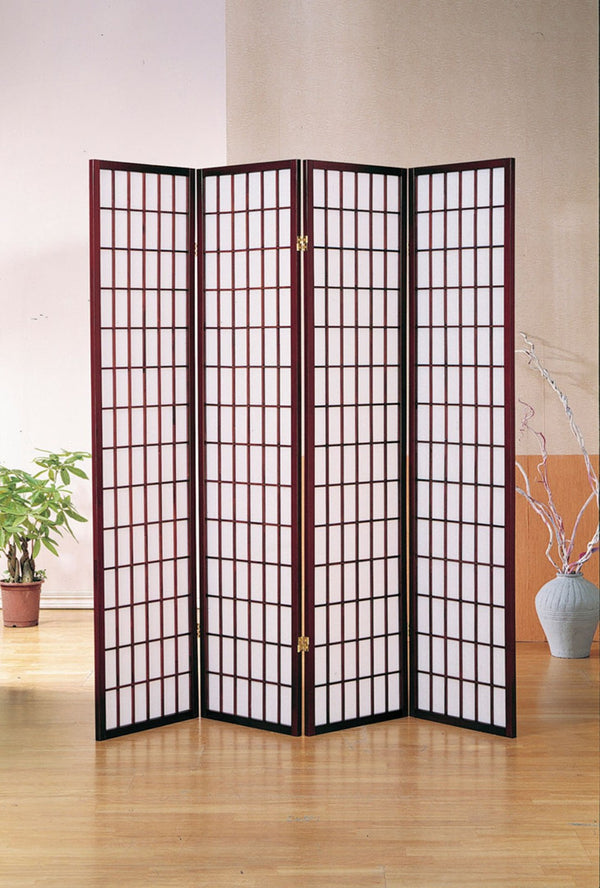 ORE International 70 Inch Shoji Screen Wood Frame Rice Paper Room Divider for Studio Living Spaces Cherry 4-Panel R566-4