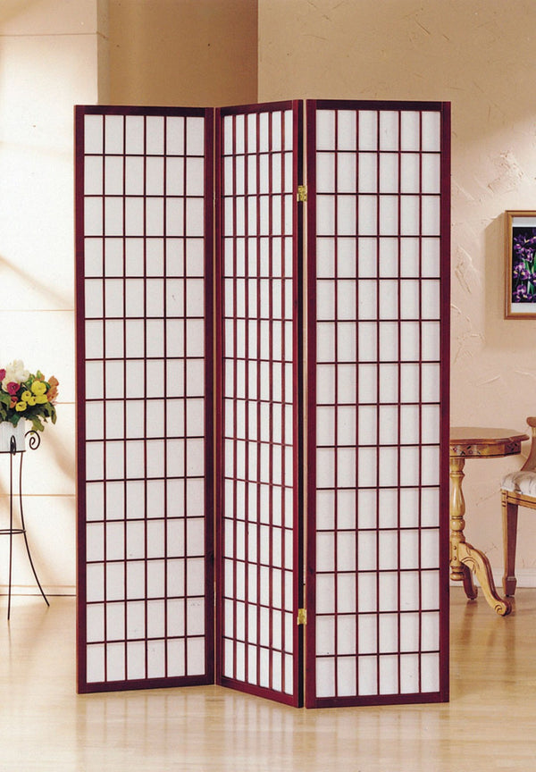 ORE International 70 Inch Shoji Screen Wood Frame Rice Paper Room Divider for Studio Living Spaces Cherry 3-Panel R566