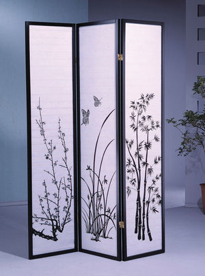 ORE International 70 Inch Shoji Rice Paper Floral Room Divider with Black Hardwood Frame for Zen Spaces 3 Panel R590