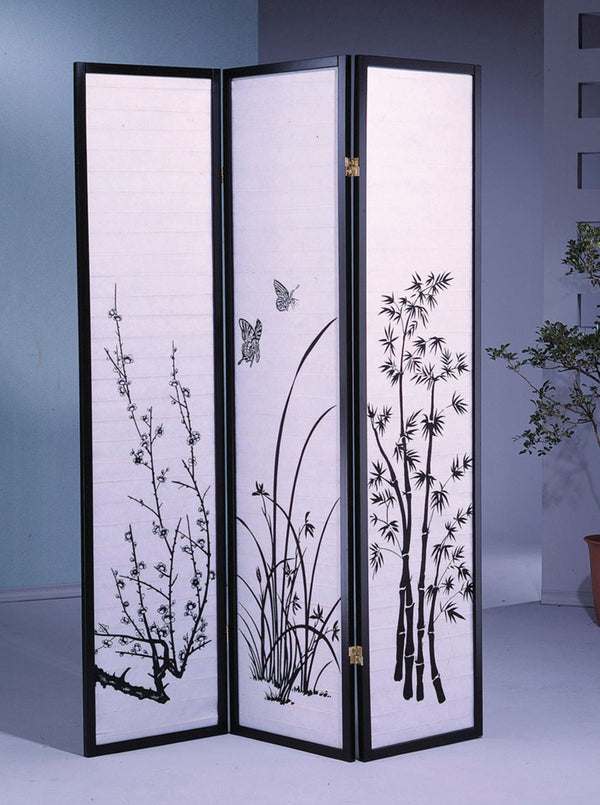 ORE International 70 Inch Shoji Rice Paper Floral Room Divider with Black Hardwood Frame for Zen Spaces 3 Panel R590