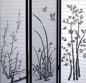 ORE International 70 Inch Shoji Rice Paper Floral Room Divider with Black Hardwood Frame for Zen Spaces 3 Panel R590