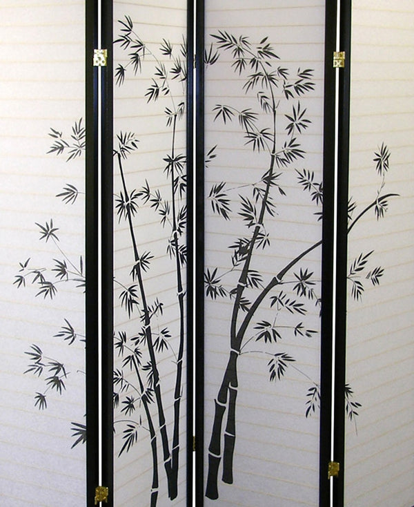 ORE International 70 Inch Bamboo Silhouette Shoji Rice Paper Room Divider with Wooden Frame Privacy Screen 4 Panel R591-4