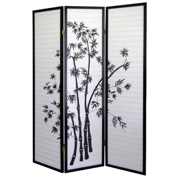 ORE International 70 Inch Bamboo Silhouette Shoji Rice Paper Room Divider with Wooden Frame Privacy Screen 3 Panel R591