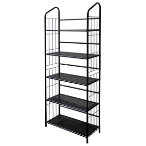 ORE International 64 Inch Five Tier Matte Black Metal Bookshelf Slim Industrial Open Frame Vertical Storage R597-5