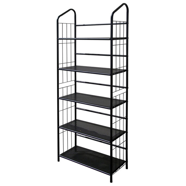 ORE International 64 Inch Five Tier Matte Black Metal Bookshelf Slim Industrial Open Frame Vertical Storage R597-5