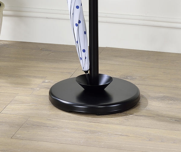 ORE International 76 Inch Black Steel Tree Coat Rack with Walnut Hooks Umbrella Stand Entryway R674