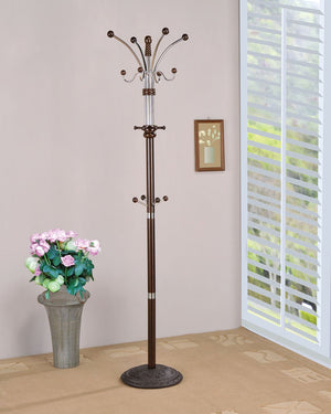ORE International 73 Inch Freestanding Coat Rack with Sixteen Hooks Wood Metal Entryway Organizer Espresso R685ESP