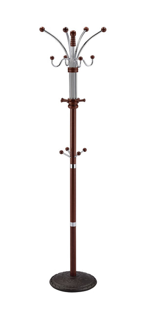ORE International 73 Inch Freestanding Coat Rack with Sixteen Hooks Wood Metal Entryway Organizer Cherry R685CH