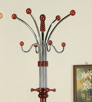 ORE International 73 Inch Freestanding Coat Rack with Sixteen Hooks Wood Metal Entryway Organizer Cherry R685CH