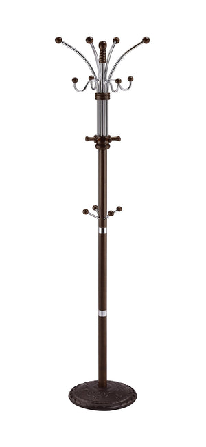 ORE International 73 Inch Freestanding Coat Rack with Sixteen Hooks Wood Metal Entryway Organizer Espresso R685ESP