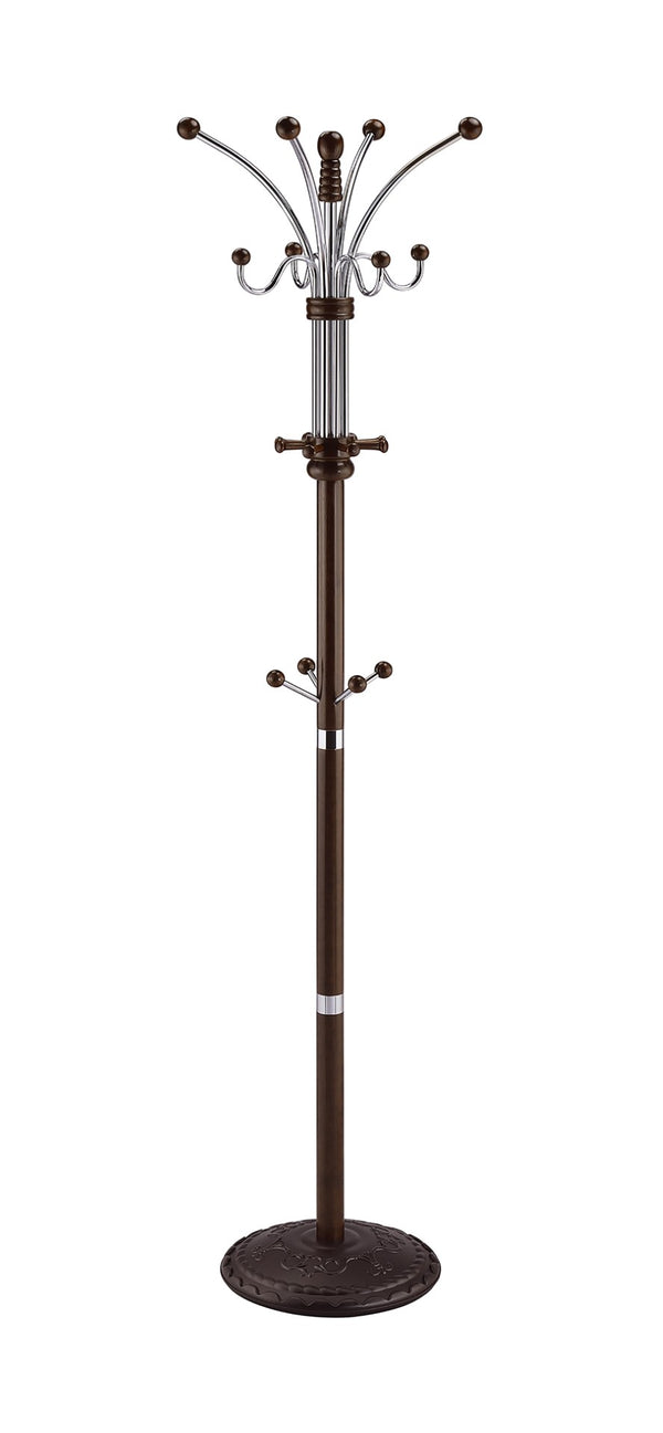 ORE International 73 Inch Freestanding Coat Rack with Sixteen Hooks Wood Metal Entryway Organizer Espresso R685ESP