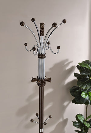 ORE International 73 Inch Freestanding Coat Rack with Sixteen Hooks Wood Metal Entryway Organizer Espresso R685ESP
