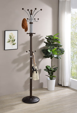 ORE International 73 Inch Freestanding Coat Rack with Sixteen Hooks Wood Metal Entryway Organizer Espresso R685ESP