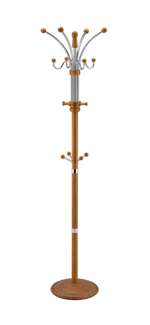 ORE International 73 Inch Freestanding Coat Rack with Sixteen Hooks Wood Metal Entryway Organizer Oak R685OAK