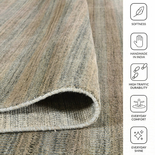 Amer Rugs Raffia Hand-woven Striped Area Rug - Luxurious New Zealand Wool With Art Silk For Elegant Decor Silver Gray Wool, Viscose Raf50203