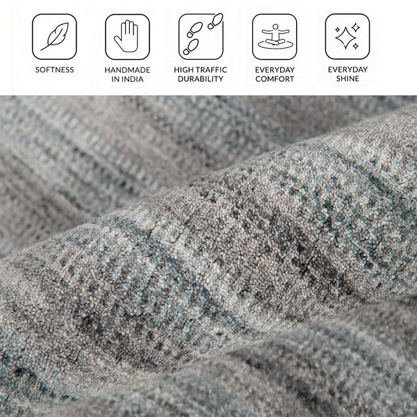 Raffia Hand-woven Wool Striped Area Rug with Art Silk Sheen for Modern and Traditional Rooms