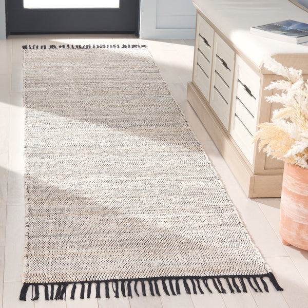 Safavieh Rag Handwoven Area Rug In Ivory And Black - Modern Eco-friendly Design For Chic Home Decor Ivory ,Black 80% Denim,20% Cotton Rar301a-5