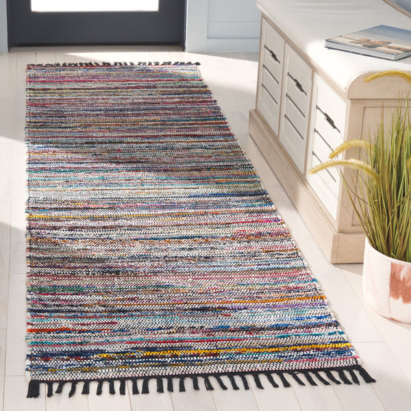Safavieh Rag Handwoven Area Rug In Ivory And Black - Modern Eco-friendly Design For Chic Home Decor Black ,Pink 80% Denim,20% Cotton Rar301f-4