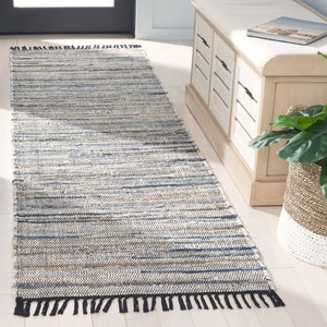 Safavieh Rag Handwoven Area Rug In Ivory And Black - Modern Eco-friendly Design For Chic Home Decor Light Blue ,Black 80% Denim,20% Cotton Rar301l-5