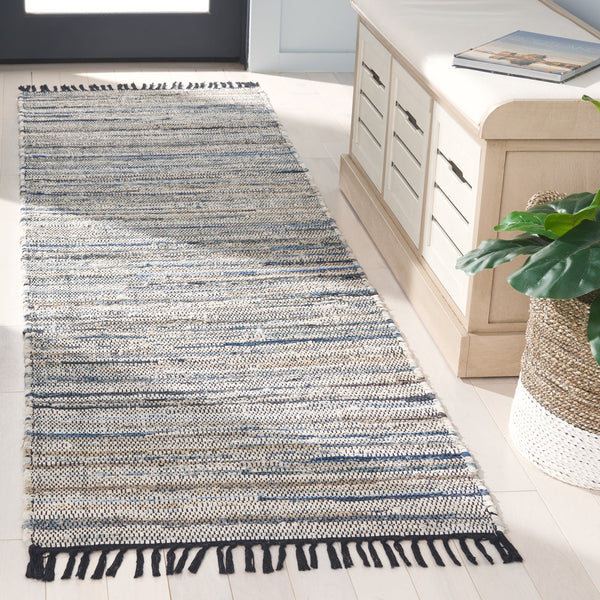 Safavieh Rag Handwoven Area Rug In Ivory And Black - Modern Eco-friendly Design For Chic Home Decor Light Blue ,Black 80% Denim,20% Cotton Rar301l-5