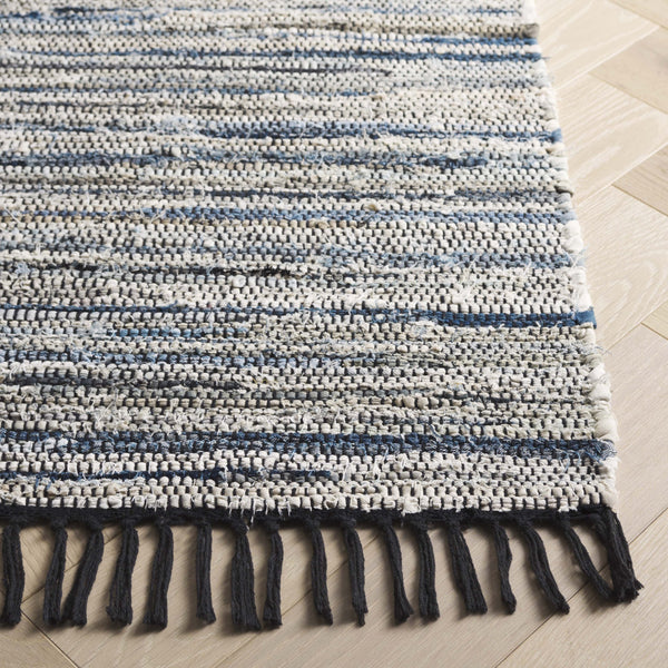 Safavieh Rag Handwoven Area Rug In Ivory And Black - Modern Eco-friendly Design For Chic Home Decor Light Blue ,Black 80% Denim,20% Cotton Rar301l-5