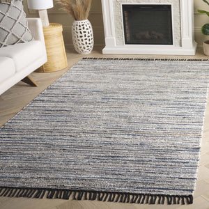 Safavieh Rag Handwoven Area Rug In Ivory And Black - Modern Eco-friendly Design For Chic Home Decor Light Blue ,Black 80% Denim,20% Cotton Rar301l-5