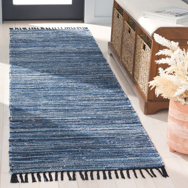 Safavieh Rag Handwoven Area Rug In Ivory And Black - Modern Eco-friendly Design For Chic Home Decor Blue ,Black 80% Denim,20% Cotton Rar301m-3