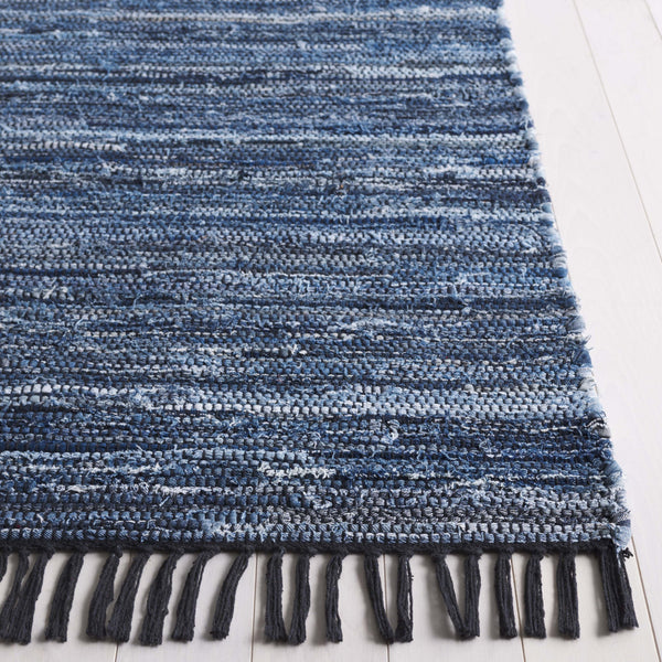 Safavieh Rag Handwoven Area Rug In Ivory And Black - Modern Eco-friendly Design For Chic Home Decor Blue ,Black 80% Denim,20% Cotton Rar301m-3