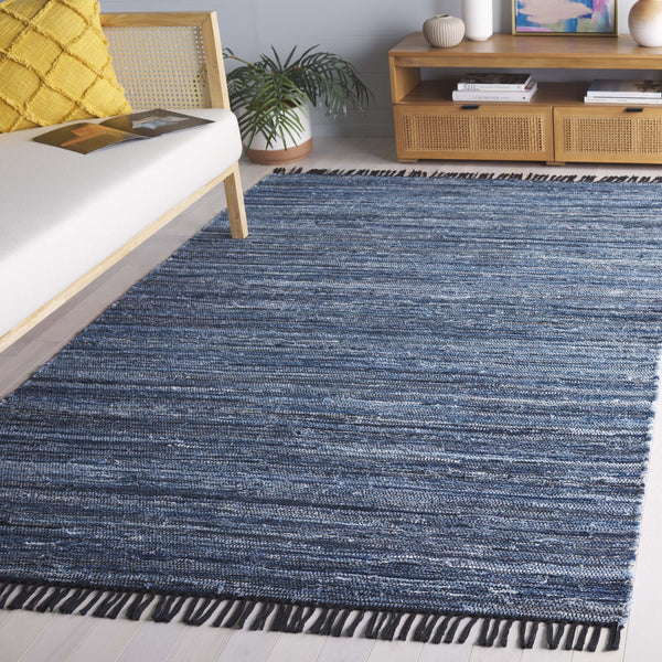 Safavieh Rag Handwoven Area Rug In Ivory And Black - Modern Eco-friendly Design For Chic Home Decor Blue ,Black 80% Denim,20% Cotton Rar301m-3