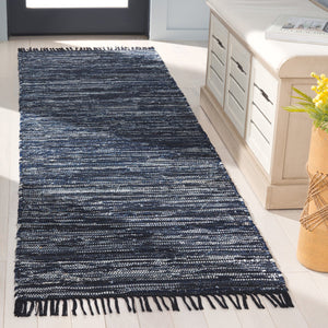 Safavieh Rag Handwoven Area Rug In Ivory And Black - Modern Eco-friendly Design For Chic Home Decor Navy ,Black 80% Denim,20% Cotton Rar301n-6sq