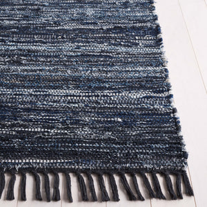 Safavieh Rag Handwoven Area Rug In Ivory And Black - Modern Eco-friendly Design For Chic Home Decor Navy ,Black 80% Denim,20% Cotton Rar301n-6sq