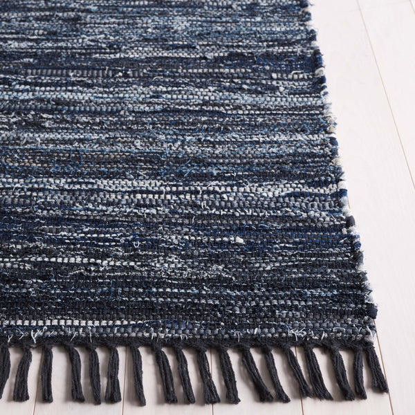 Safavieh Rag Handwoven Area Rug In Ivory And Black - Modern Eco-friendly Design For Chic Home Decor Navy ,Black 80% Denim,20% Cotton Rar301n-6sq