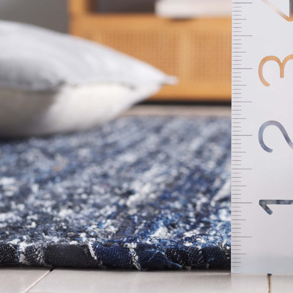 Safavieh Rag Handwoven Area Rug In Ivory And Black - Modern Eco-friendly Design For Chic Home Decor Navy ,Black 80% Denim,20% Cotton Rar301n-6sq