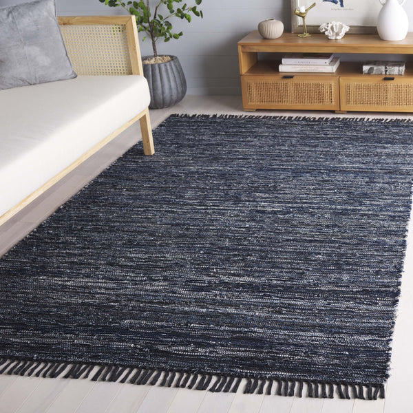 Safavieh Rag Handwoven Area Rug In Ivory And Black - Modern Eco-friendly Design For Chic Home Decor Navy ,Black 80% Denim,20% Cotton Rar301n-6sq