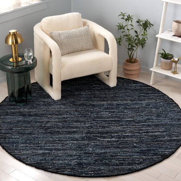 Safavieh Rag Handwoven Area Rug In Ivory And Black - Modern Eco-friendly Design For Chic Home Decor Navy ,Black 80% Denim,20% Cotton Rar301n-6sq
