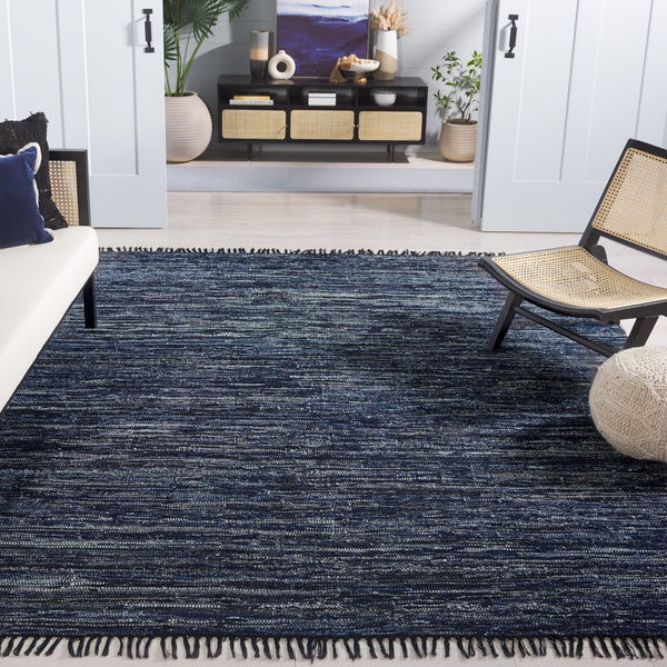 Safavieh Rag Handwoven Area Rug In Ivory And Black - Modern Eco-friendly Design For Chic Home Decor Navy ,Black 80% Denim,20% Cotton Rar301n-6sq