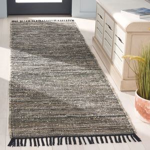 Safavieh Rag Handwoven Area Rug In Ivory And Black - Modern Eco-friendly Design For Chic Home Decor Dark Green ,Black 80% Denim,20% Cotton Rar301y-8