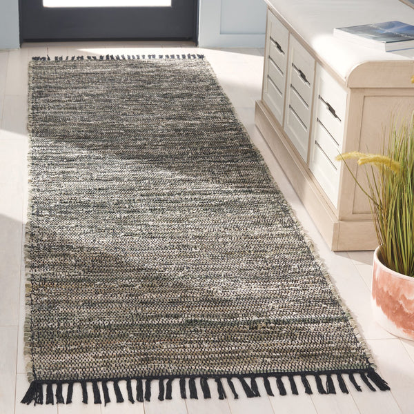 Safavieh Rag Handwoven Area Rug In Ivory And Black - Modern Eco-friendly Design For Chic Home Decor Dark Green ,Black 80% Denim,20% Cotton Rar301y-8